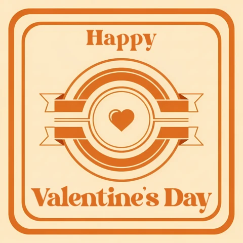 Retro Valentine's Day Design Template with Heart for Greeting Cards
