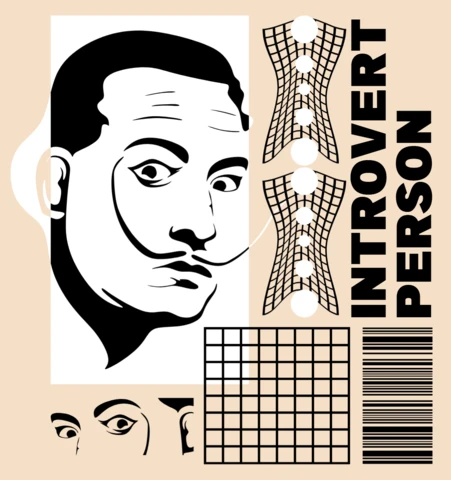 Introvert Person Salvador Dali Graphic Design Template for Apparel and Merchandise