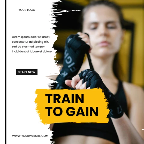 Train To Gain Gym Advertisement Social Media Post Design Template