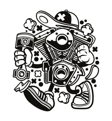 Le garage du moteur, personnage de bande dessinée, modèle de t-shirt