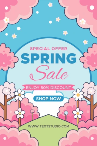 Spring Sale Design Template - Playful Floral Style with Discount Offer