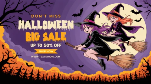 Modèle de design de vente d'Halloween effrayant avec des sorcières pour des flyers et des matériaux promotionnels