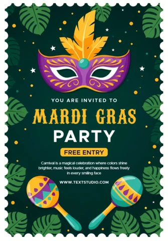 Modèle d'invitation à la fête de Mardi gras avec un design de masque coloré