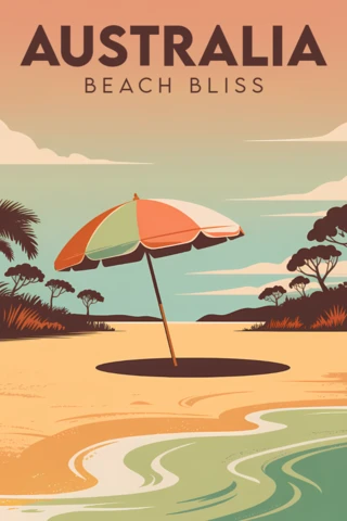 Modelo de design de bliss de praia retro da Austrália para pôsteres