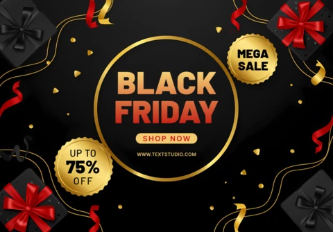 Black Friday Sale Design Template with Gift Boxes and Ribbons for Promotional Flyers