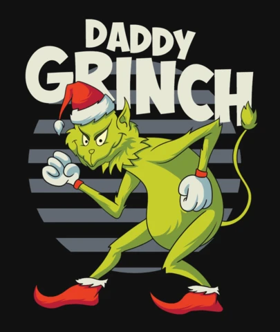 Daddy Grinch Christmas Cartoon Grinch in Santa Hat with White Sneakers & Stripes T-Shirt Design Template