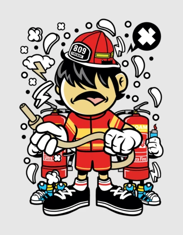 Firefighter Cartoon Character Poster Design Template