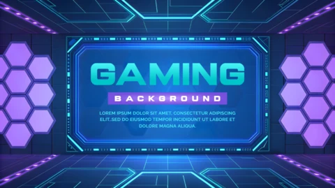 Futuristic Gaming Background Template with Neon Hexagons Design