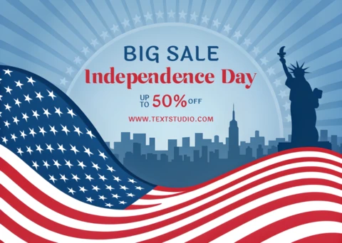 Independence Day Sale Design Template with American Flag and Statue of Liberty