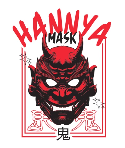Masque Hannya visage de démon rouge avec modèle de t-shirt japonais audacieux