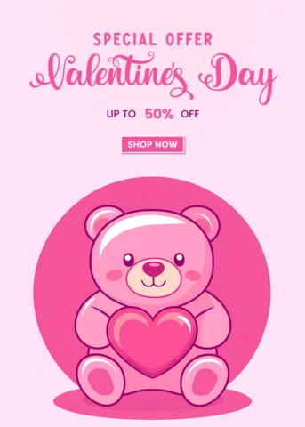 Plantilla de diseño de oferta especial de San Valentín con un simpático oso