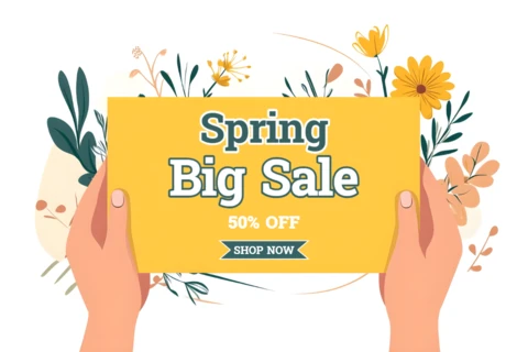 Modello di vendita floreale di primavera - banner illustrato minimalista modificabile