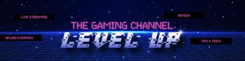 Banner de temática gaming con plantilla de diseño azul neón y morado brillante