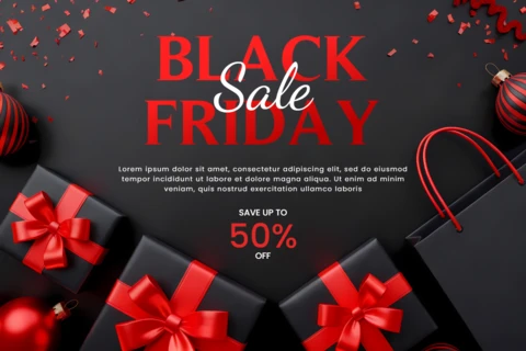 Black Friday Sale Design Template with Gift Boxes and Red Accents for Promotional Flyers