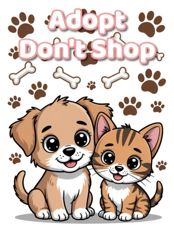 Adopta, no compres, plantilla de diseño para camiseta de ilustración de mascotas lindas.