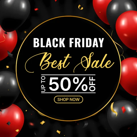 Black Friday Sale Design Template with Balloons for Promotional Flyers