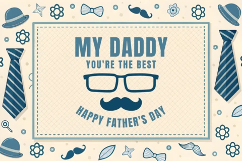 Whimsical Father's Day Card Design Template with Ties and Mustaches