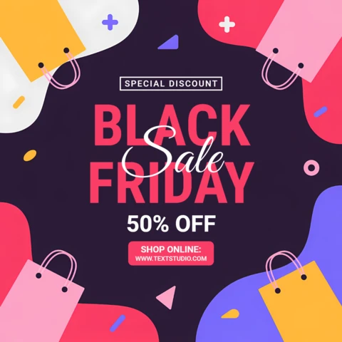 Kleurrijke Black Friday verkooptemplate met ontwerp van winkelzakken voor promotiefolders