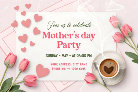 Elegant Mother's Day Party Invitation Template Design with Floral Accents