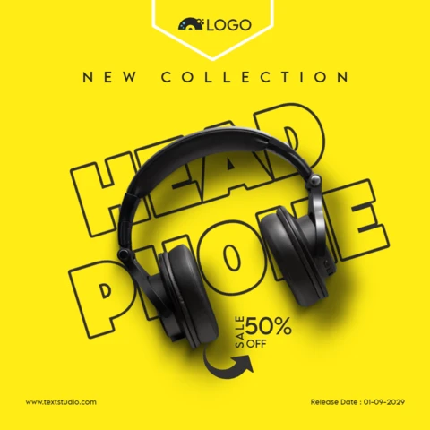Yellow Minimalist Headphone Marketing Instagram Post Design