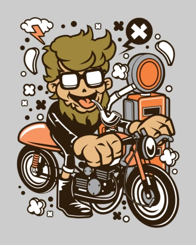Plantilla de diseño de camiseta con personaje de dibujos animados de hipster caferacer