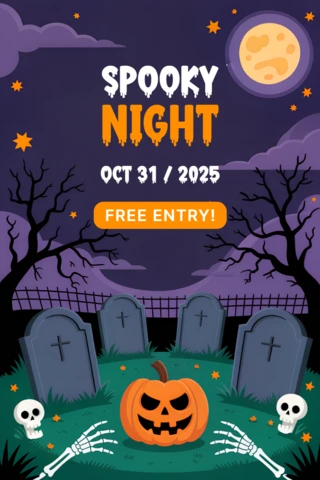 Spooky Night Halloween Event Template with Pumpkin Design for Posters