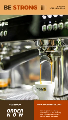 Plantilla de diseño de publicación de historias en redes sociales de cafetería Be Strong