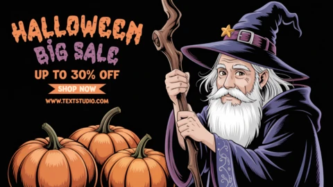 Design del template per volantini promozionali di vendita di Halloween del mago spettrale