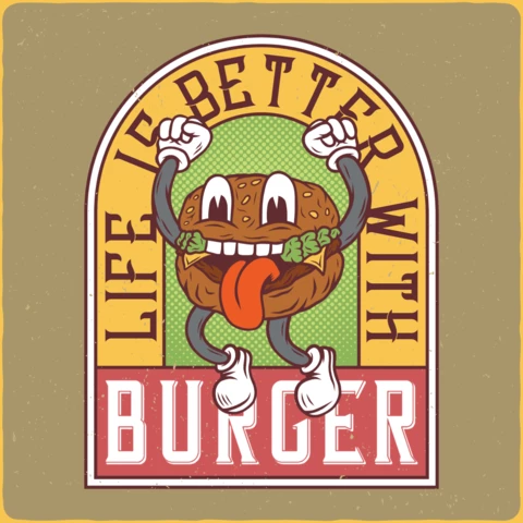Funny Burger Character T-Shirt Design Template