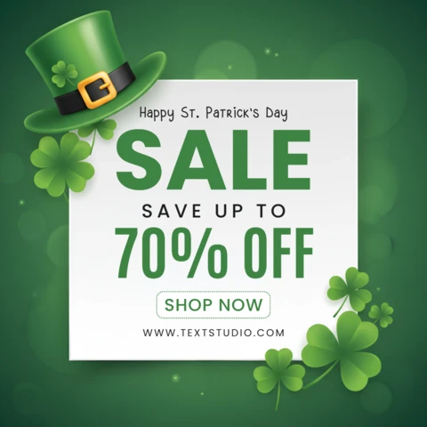 Sonderangebot zum St. Patrick's Day Plakatdesign mit Kleeblättern, Goldtopf und Werbebanner