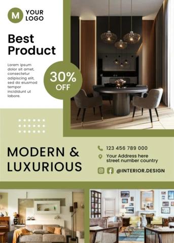 Plantilla de diseño interior moderno y lujoso para folleto promocional
