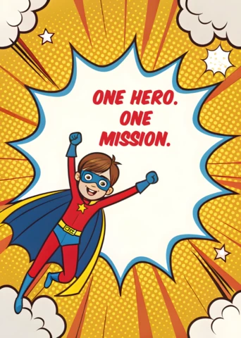 Superhero Comic Style Design Template for Kids Birthday Party Invitations