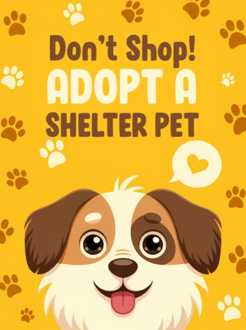かわいい犬のイラストを使ったシェルターペットのデザインテンプレートを採用して、啓発チラシを作成する