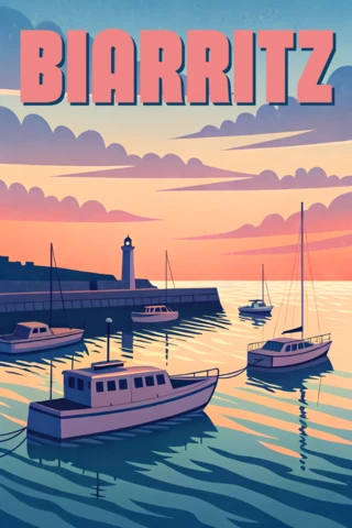 Modèle de design rétro plat Biarritz pour affiche de voyage