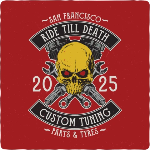 Motorcycle Garage Skull T-shirt Design Template