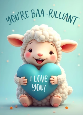 Niedliche Schafe Valentinstag Karte Vorlage mit Herz und Wortspiel Nachricht