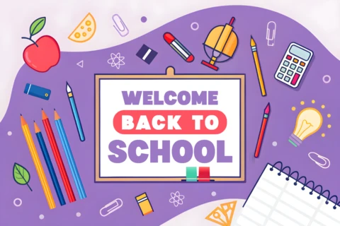 Back to School Welcome Design Template with Colorful School Supplies for Posters