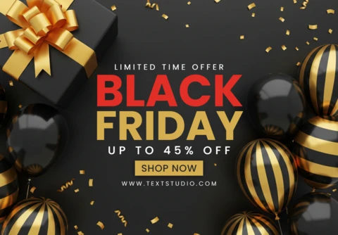 Elegant Black Friday Sale Design Celebration Balloons and Gold Sparkle Elements Framing Offer Template for Promotional Flyers