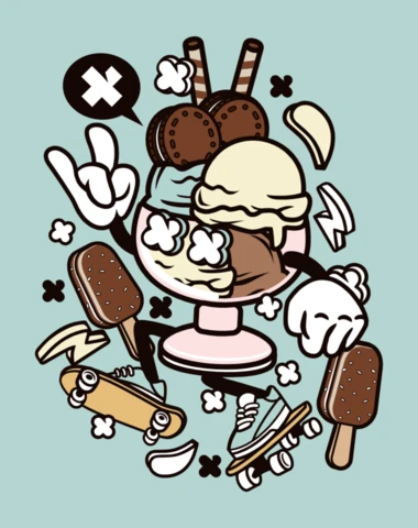 Ice Cream Skateboard Cartoon Character T-shirt Design Template