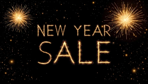 New Year Sale Design Template with Sparkling Fireworks