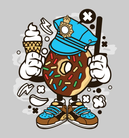 Doughnut Policeman Cartoon Character T-shirt Design Template
