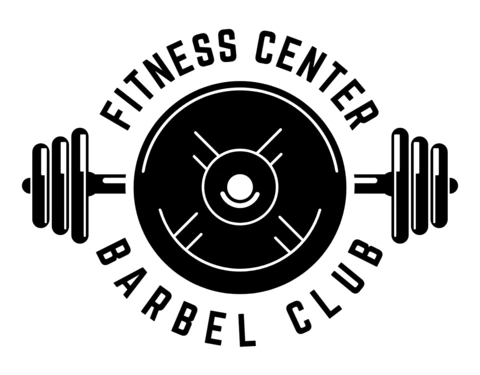 Fitness center barbel club logo design template