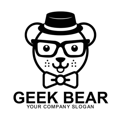 Plantilla de diseño de logotipo de oso geek