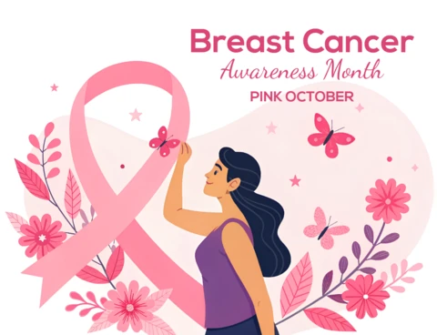 Breast Cancer Awareness Month Design Template for Posters with Floral Elements and Pink Ribbon
