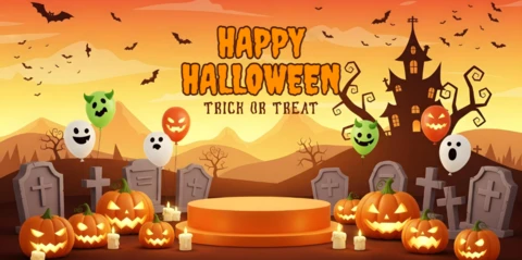Halloween-Party Friedhofsfeier mit Kürbissen und verfluchten Bäumen Facebook-Cover-Designvorlage