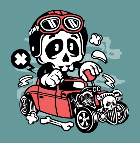 Hot Rod Skull Cartoon Character Poster Design Template