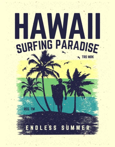 Hawaii Surfing Paradise T-shirt Design Template