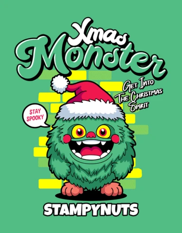 Funny Fluffy Character Xmas Monster Cartoon Poster Design Template