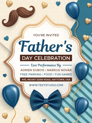 Playful Father's Day Celebration Invitation Template with Balloon and Bowtie Design