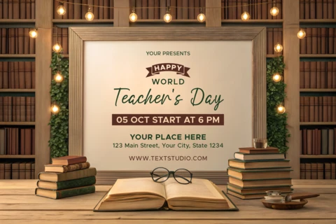 Elegant Teacher's Day Celebration Template Design with Vintage Book Aesthetic